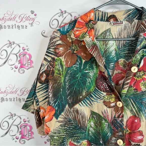 Just 4 inc button up vintage flowers Hawaii Tropical Floral Button-Up Shirt - Picture 6 of 11